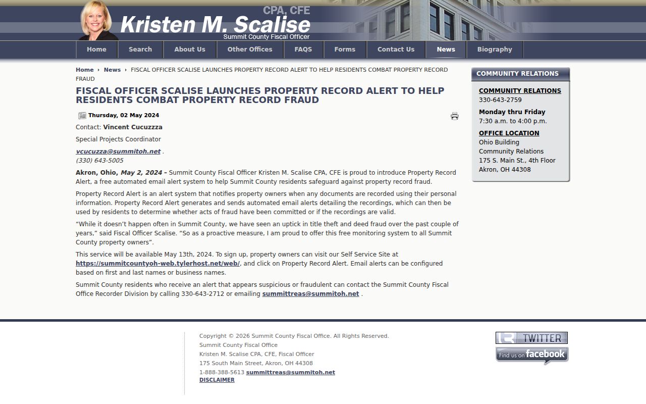 Green neighbors Summit Property Record Alert announcement