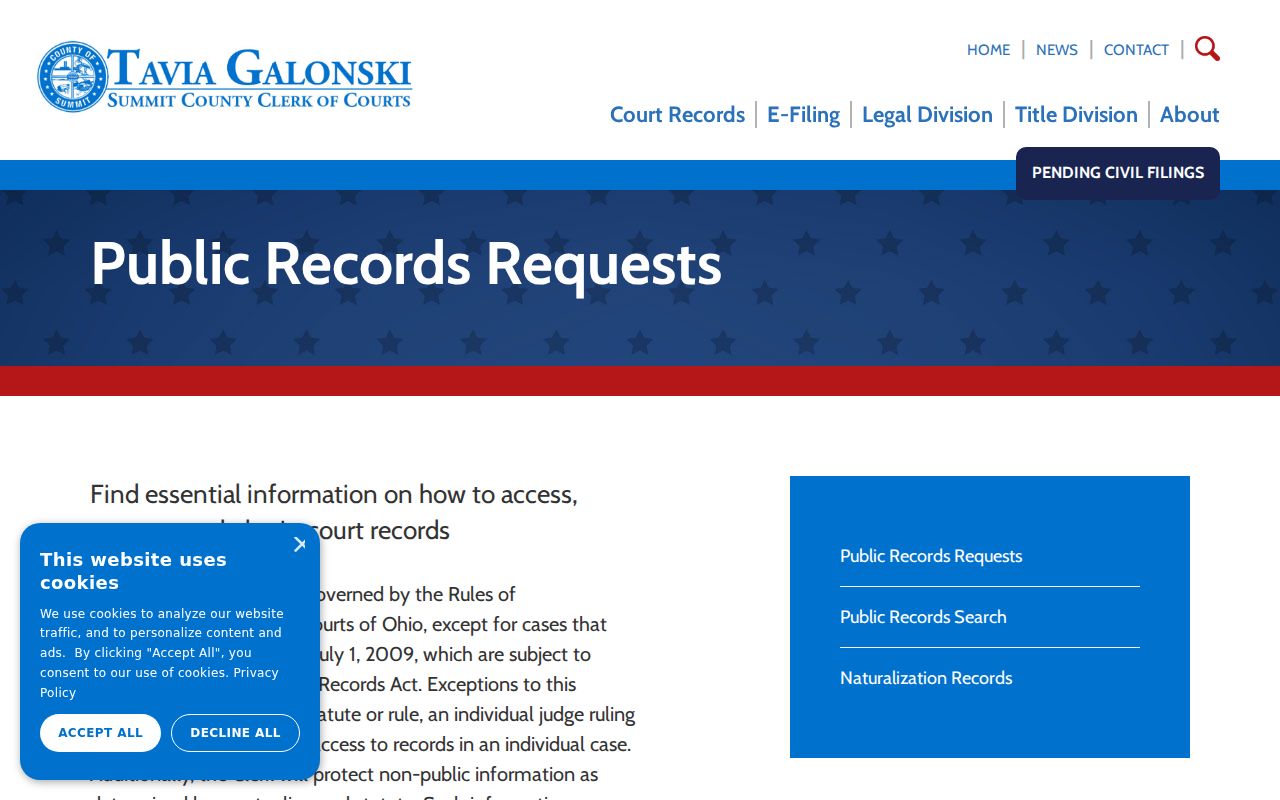 Green previous residents Summit County Clerk public records request page