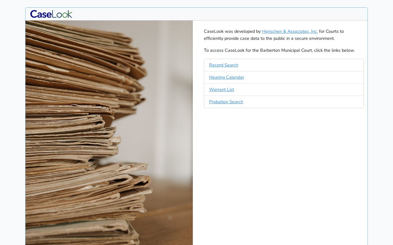 Green resident lookup through Barberton Municipal Court CaseLook