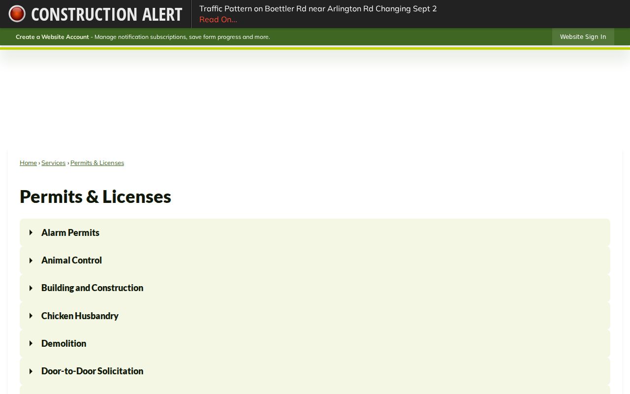 Green street directory permits and licenses page