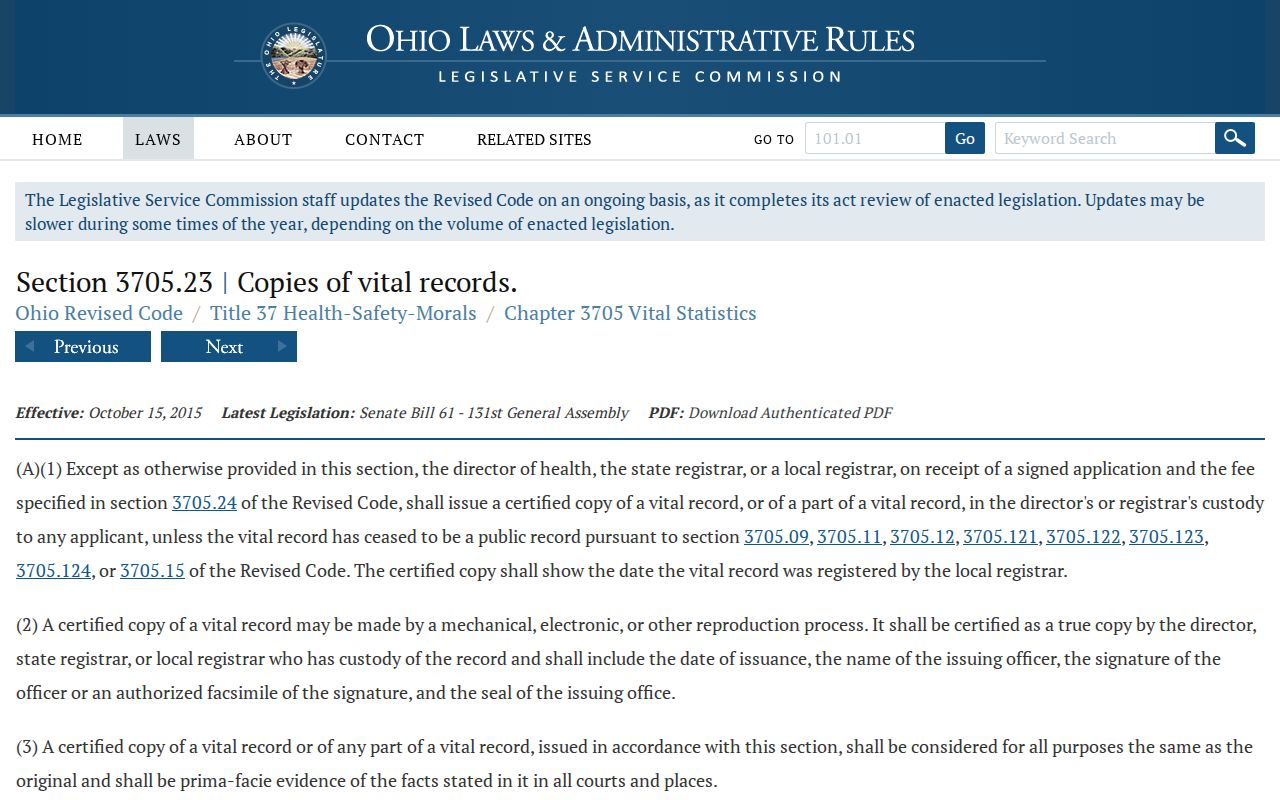 Green ZIP code directory Ohio vital records access rule